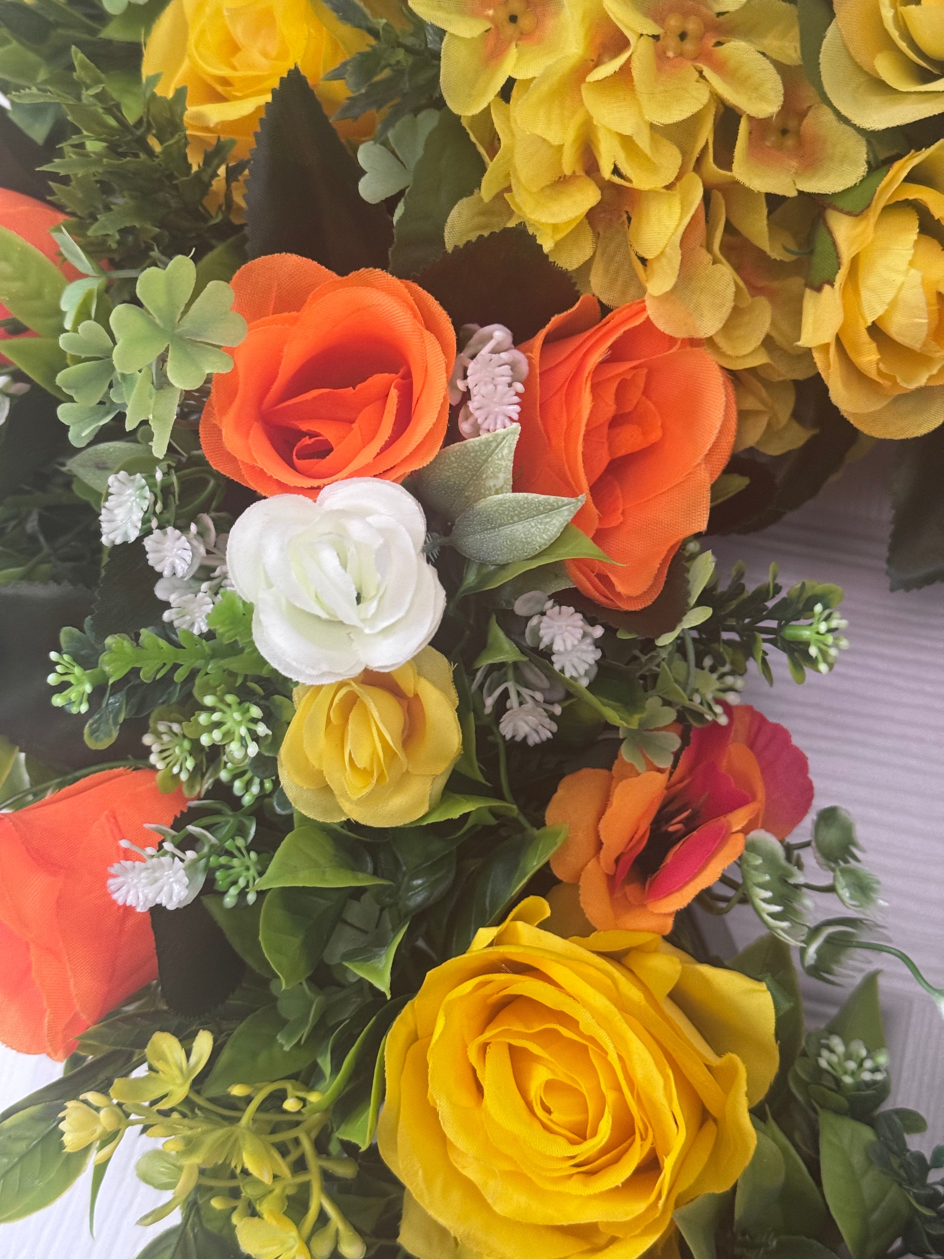 Heart memorial yellow and orange wreath