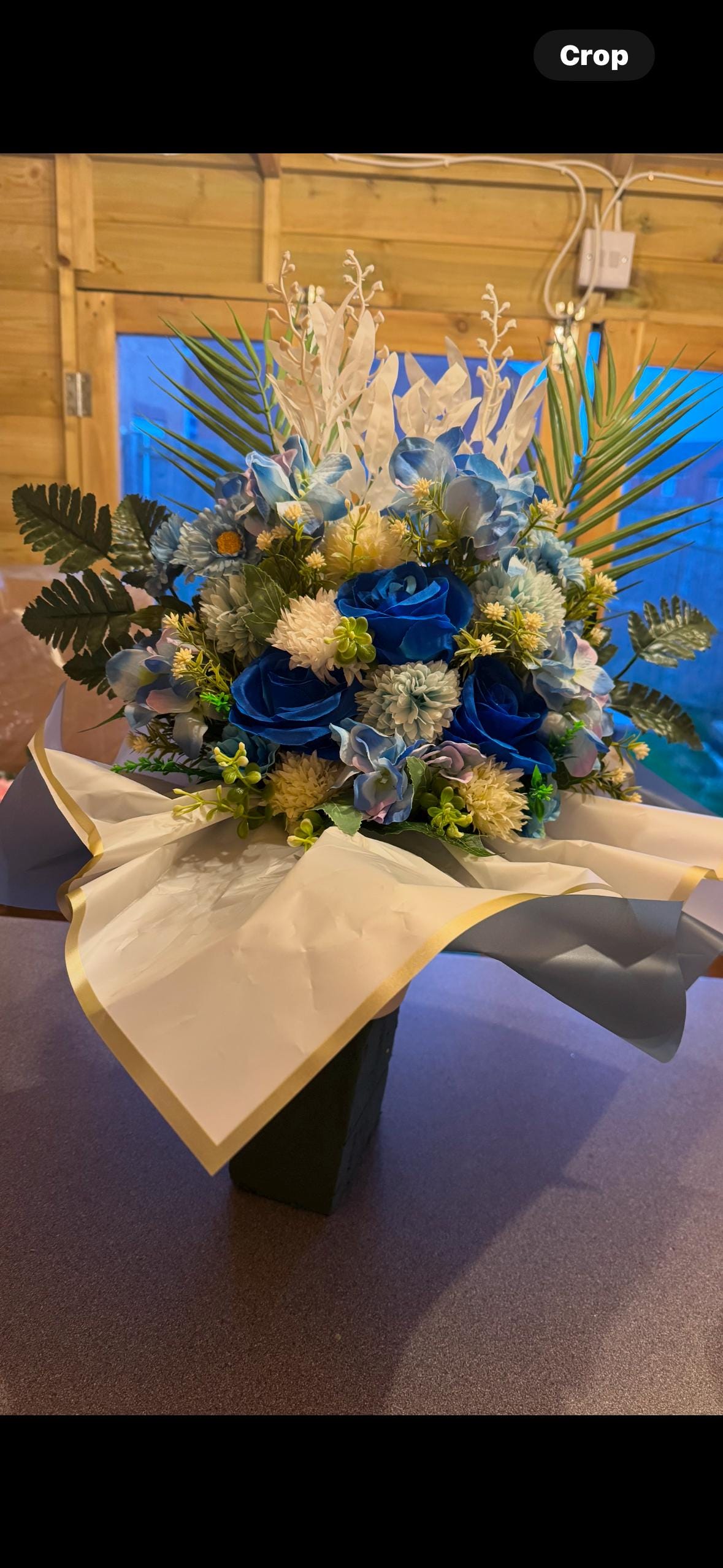 Luxury white and blue artificial grave flowers