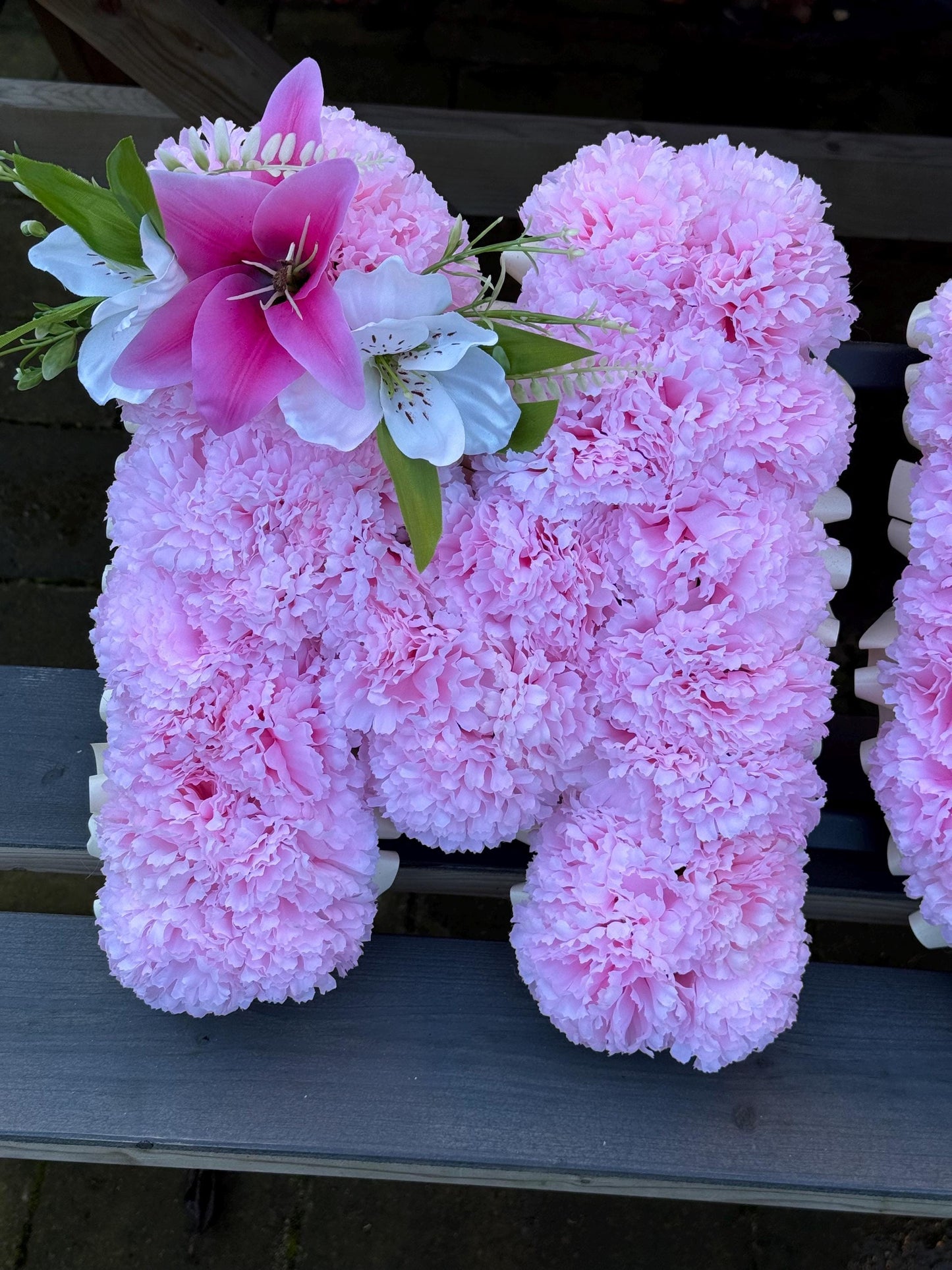 MUM Artificial Funeral Tribute Wreath Silk Grave Memorial Flowers Letters or ANY 3 Letter Name.