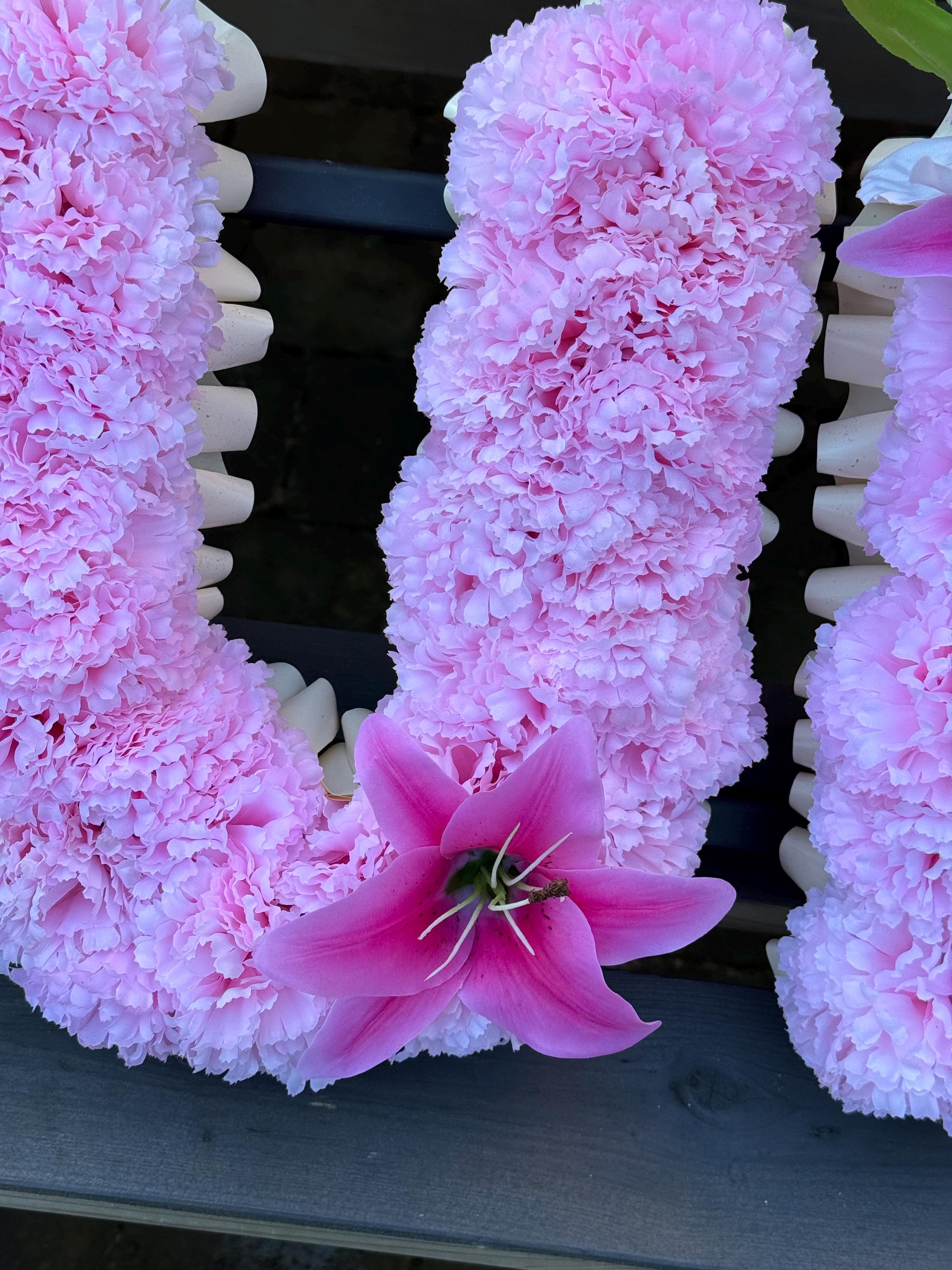 PACKAGE MUM Funeral Flower Tribute Package Artificial Silk Wreath and 18”inch open heart Memorial Arrangement or ANY other 3 letter word.