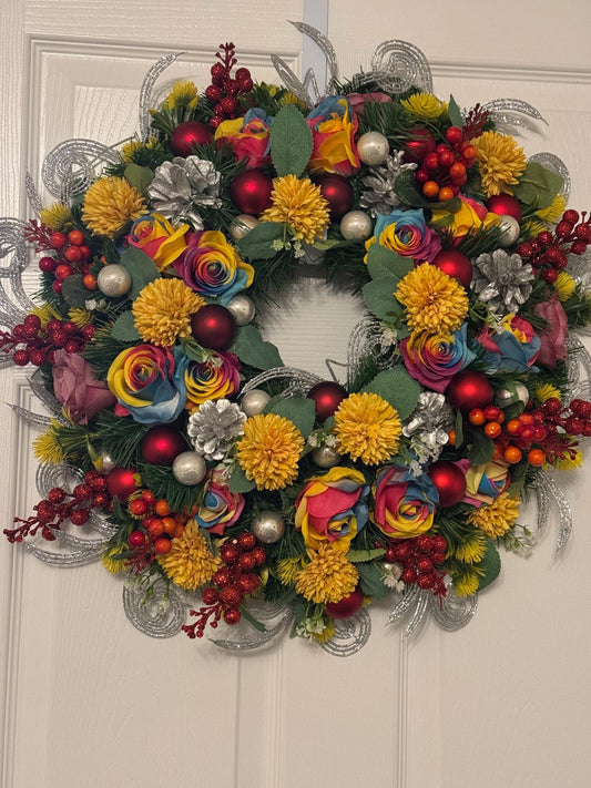 Artificial Rainbow Flower Wreath