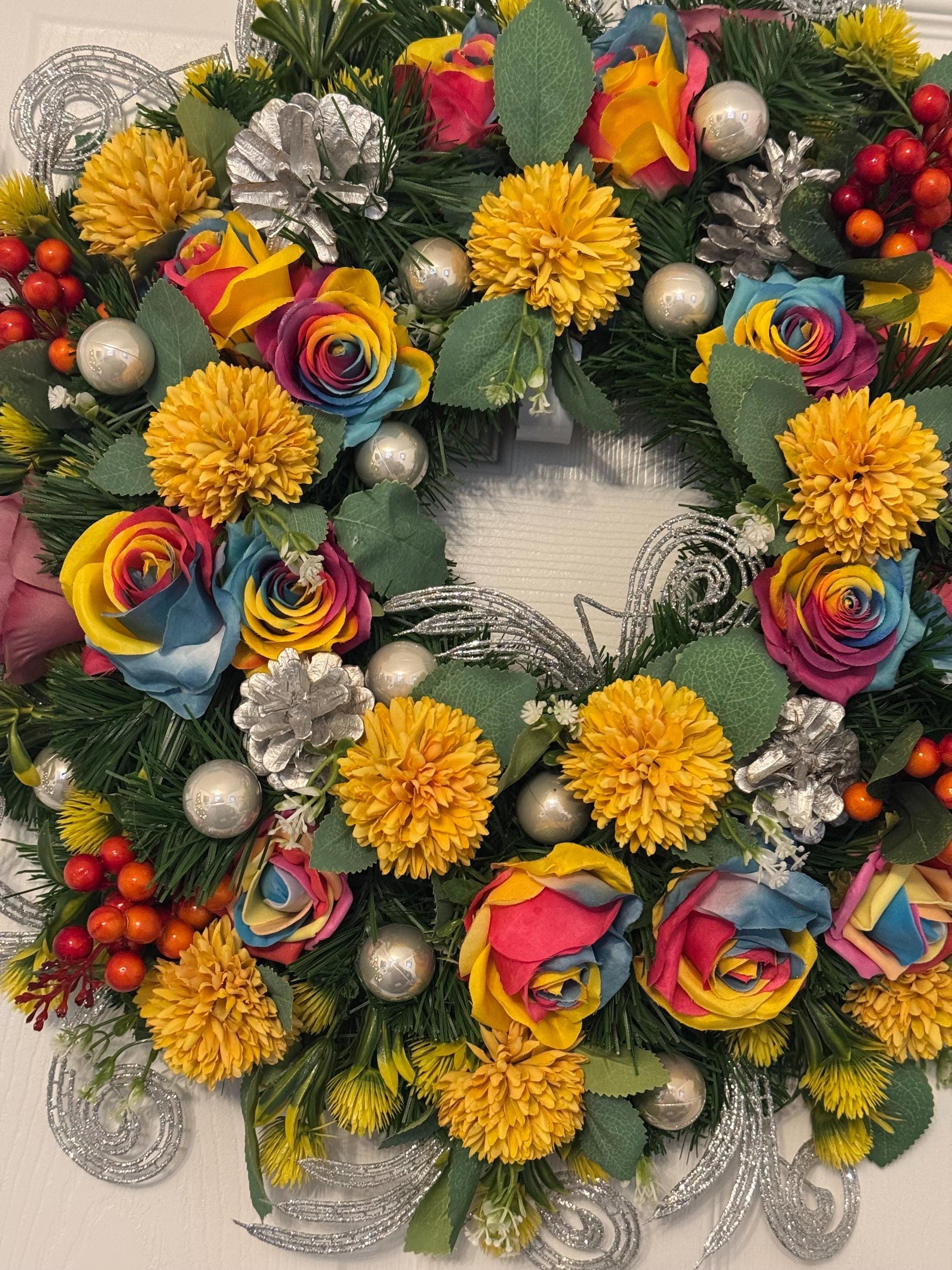 Artificial Rainbow Flower Wreath