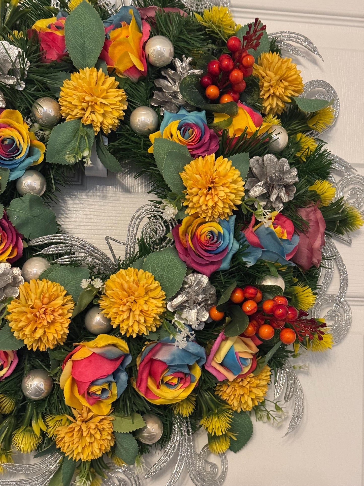 Artificial Rainbow Flower Wreath