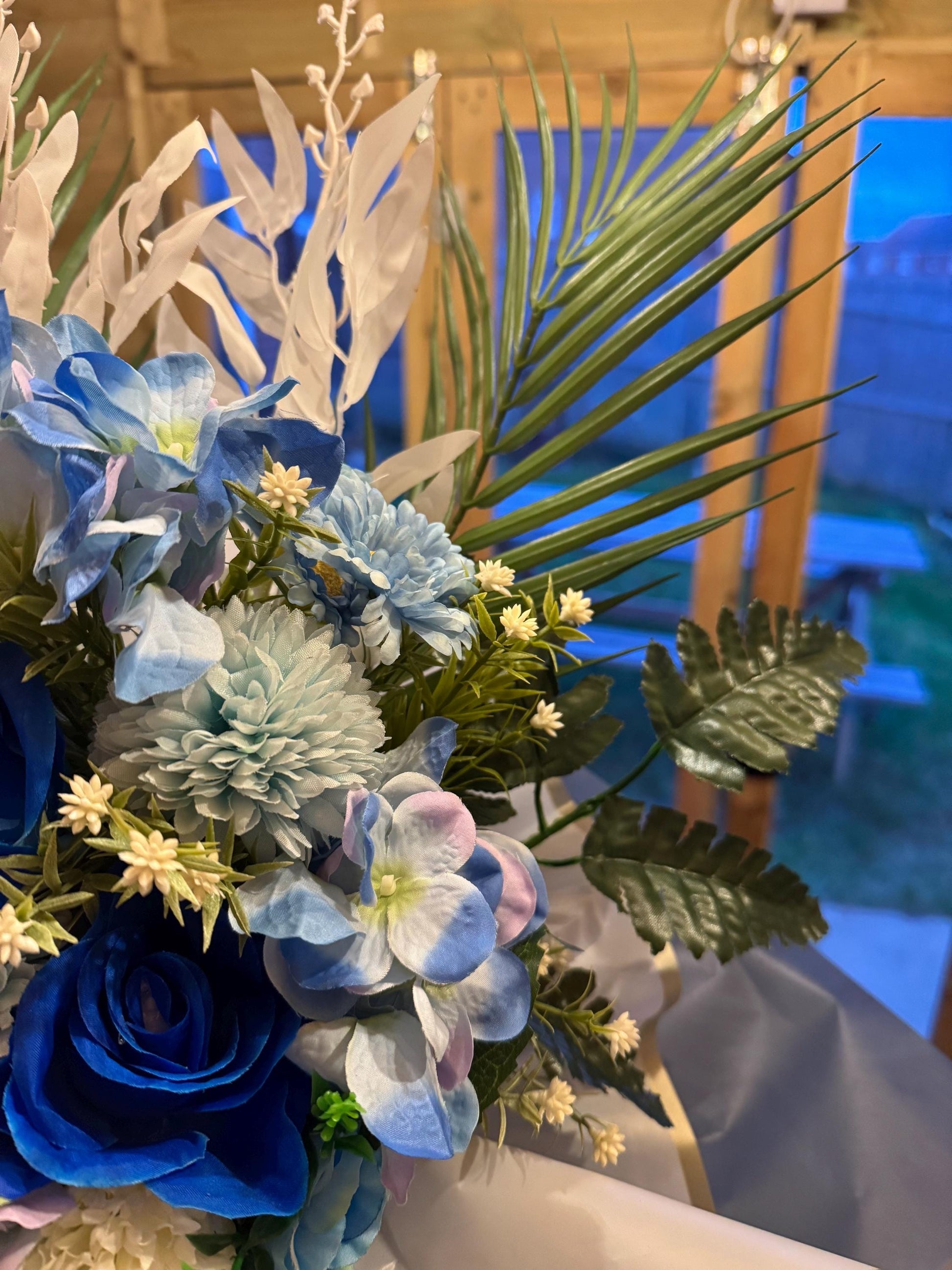 Luxury white and blue artificial grave flowers