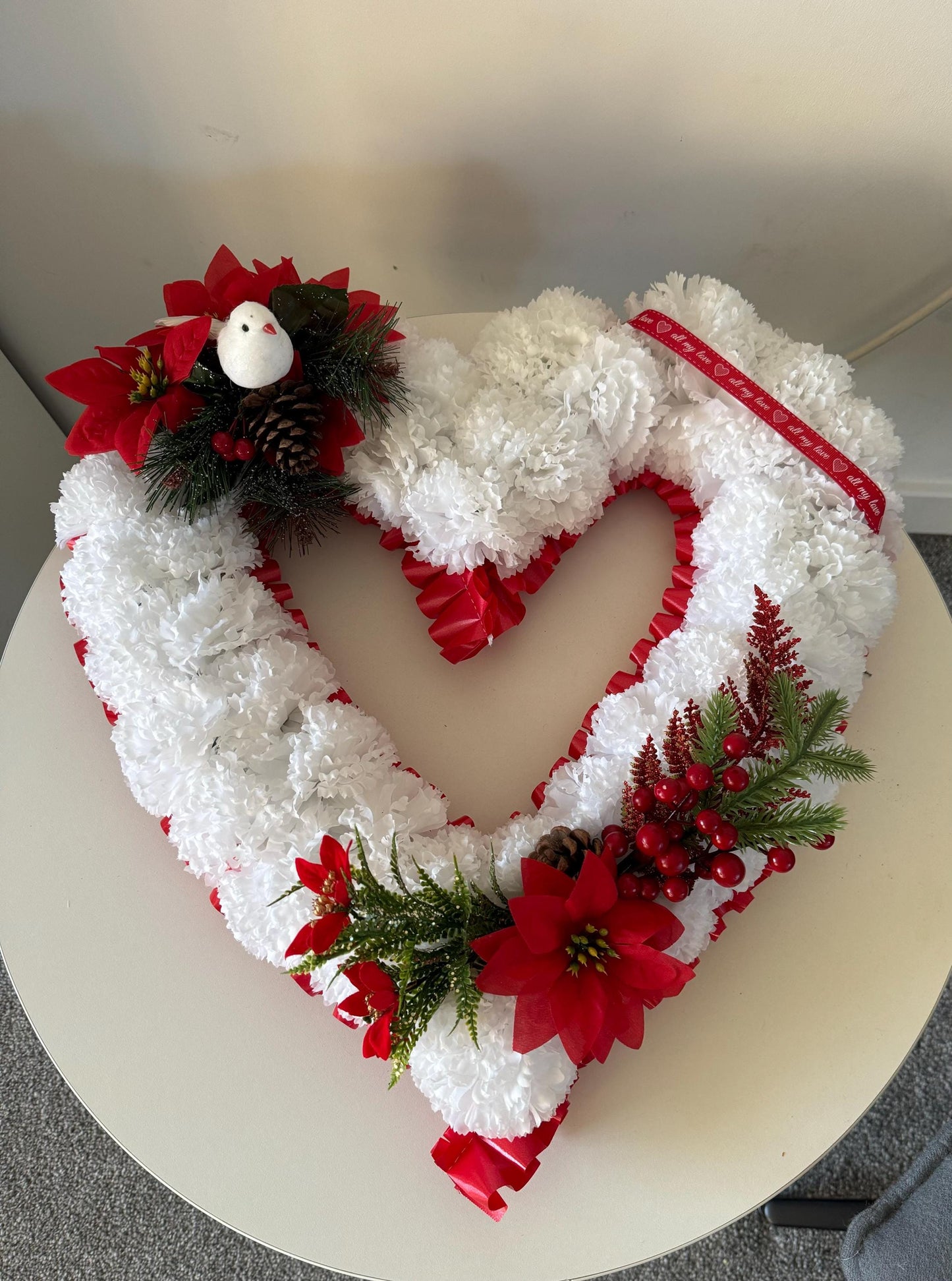 Open Heart 18 “ Shaped Silk Artificial Funeral Flowers Wreath/Memorial/Grave Tributes