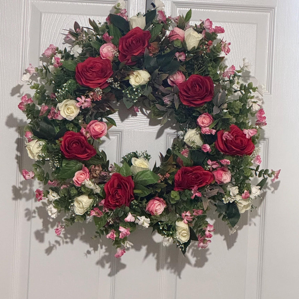 20 INCH (51cm) Red rose with pink/ivory rose buds pink/ivory blossoms