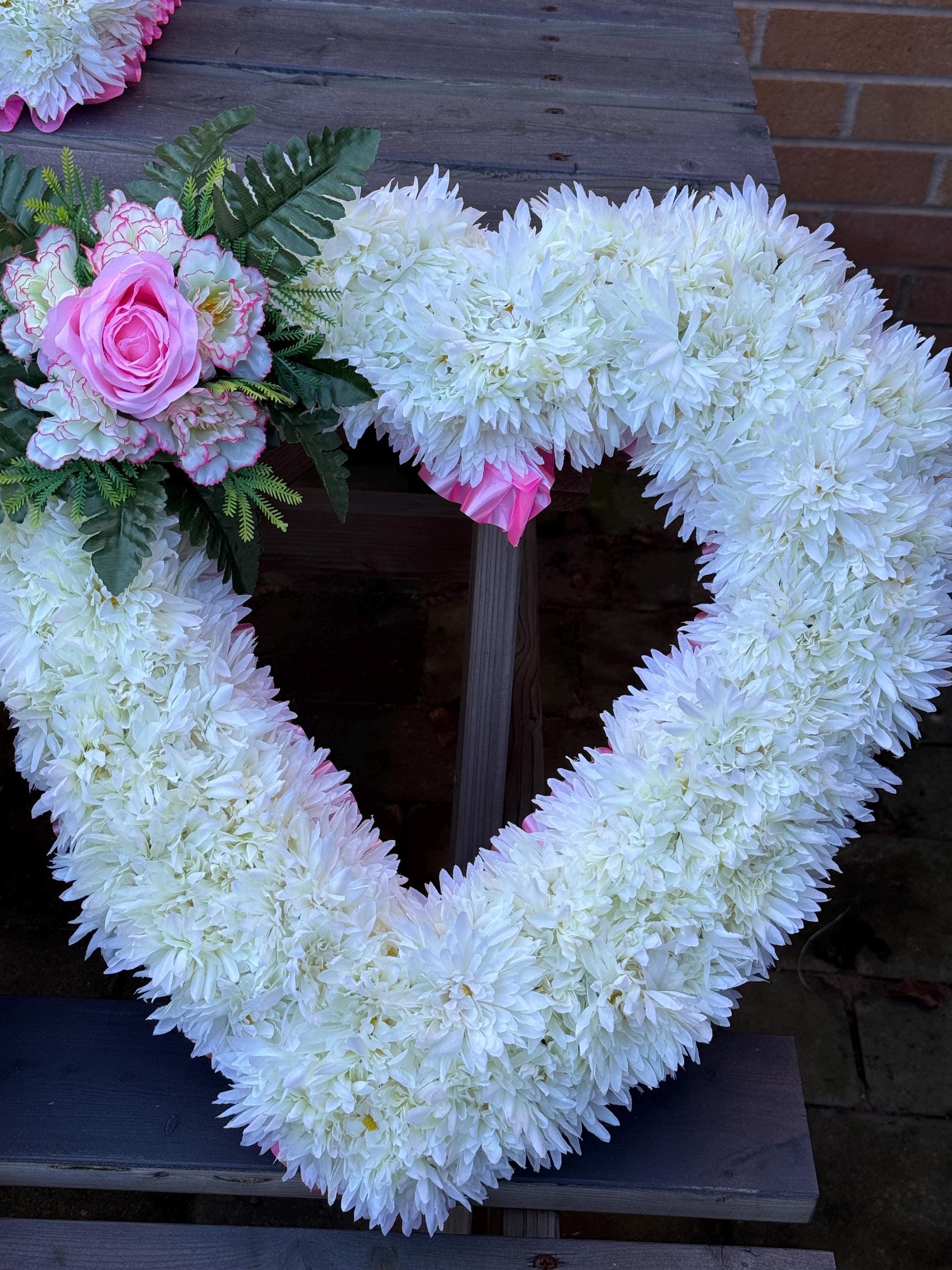 Open Heart 18 “ Shaped Silk Artificial Funeral Flowers Wreath/Memorial/Grave Tributes