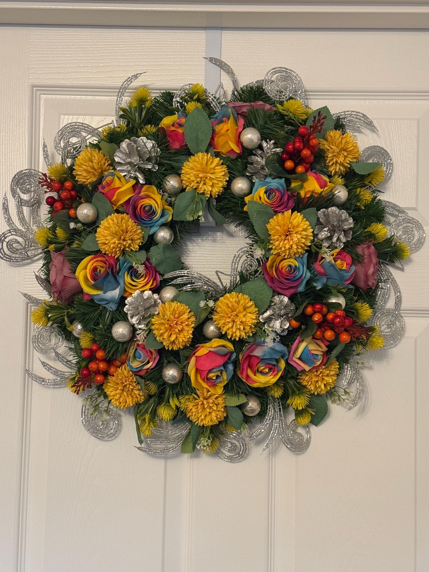 Artificial Rainbow Flower Wreath