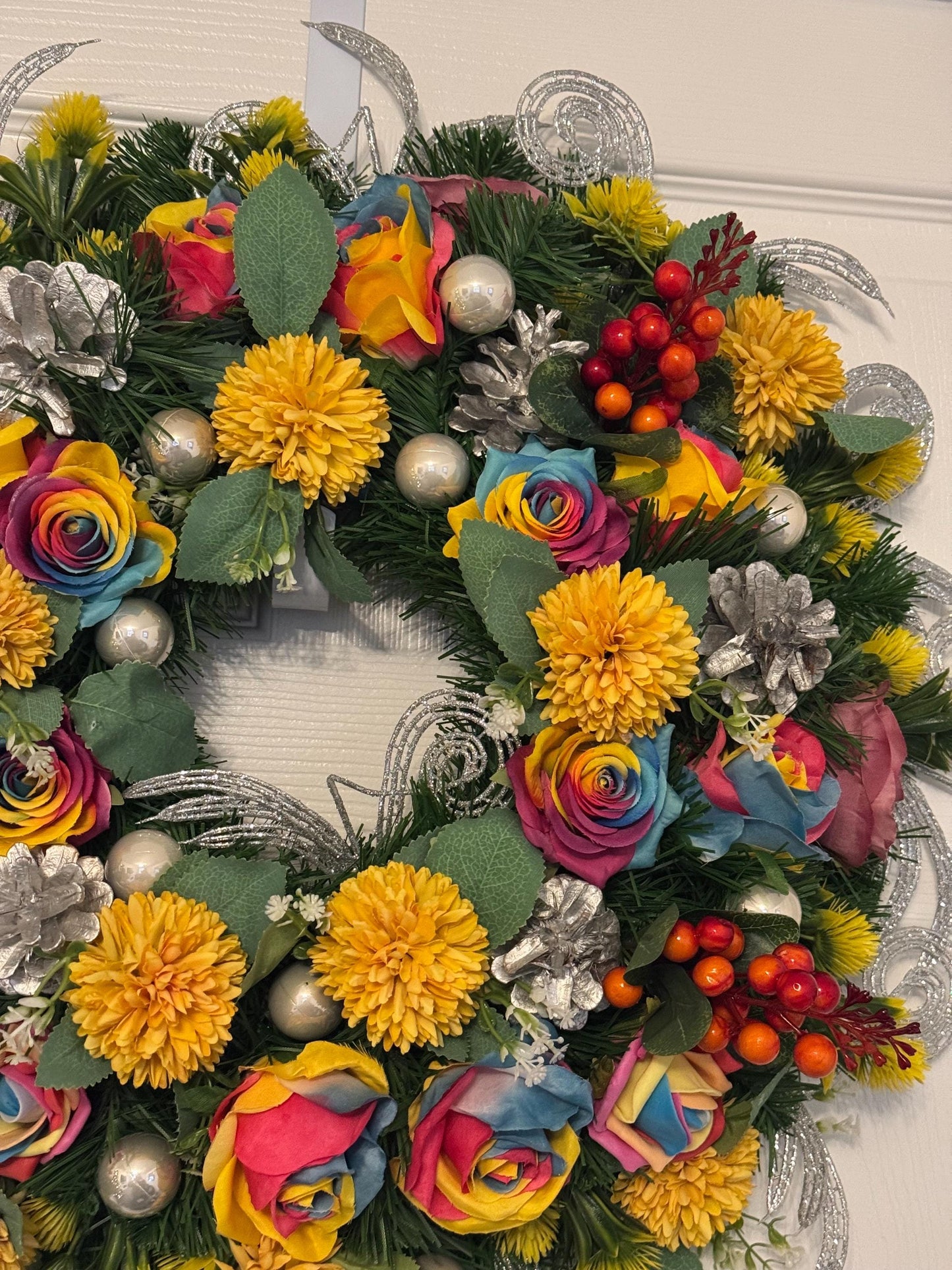 Artificial Rainbow Flower Wreath