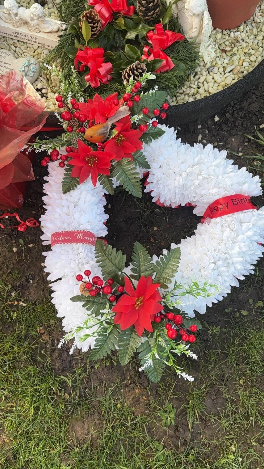 Open Heart 18 “ Shaped Silk Artificial Funeral Flowers Wreath/Memorial/Grave Tributes