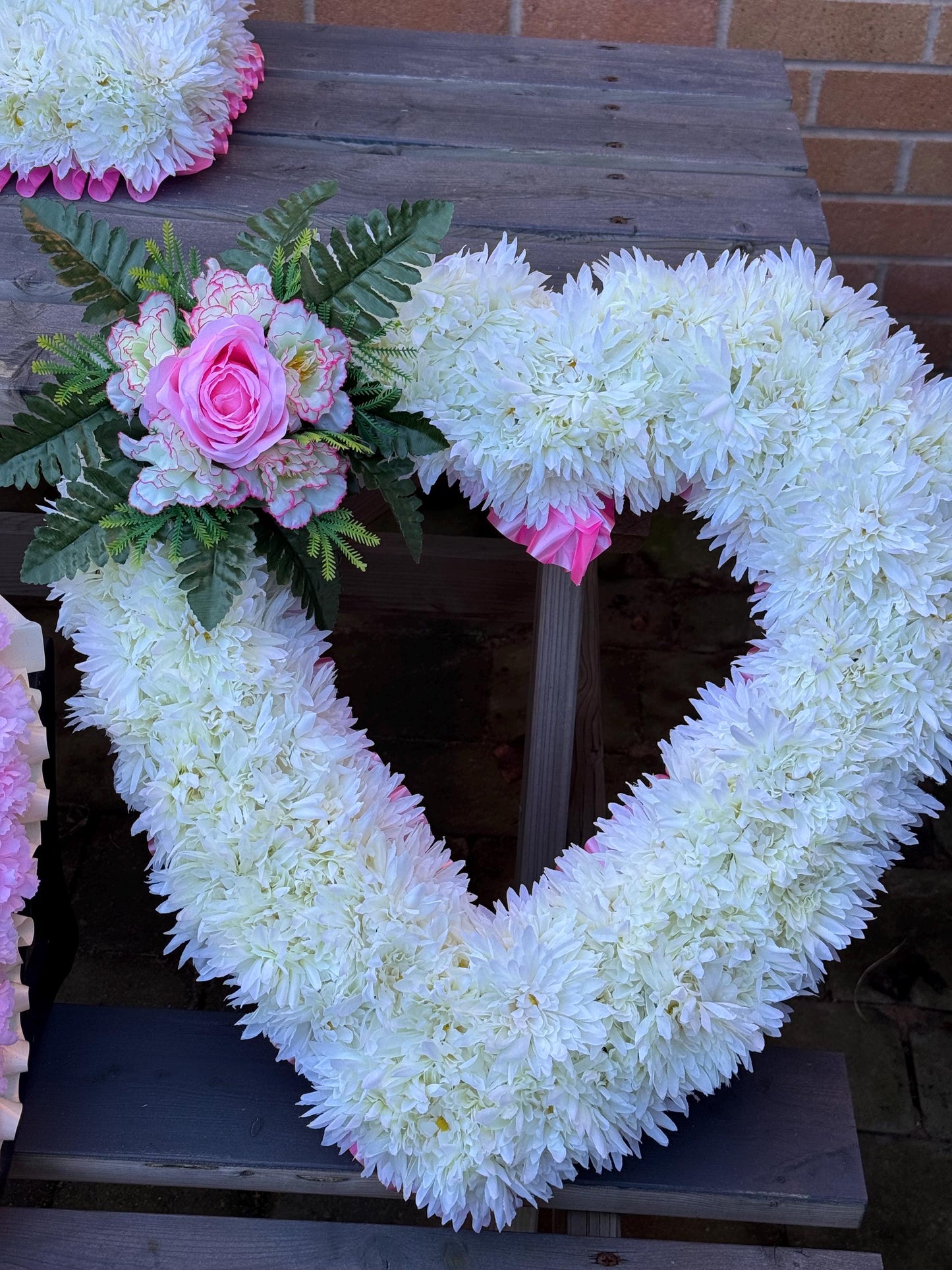 PACKAGE MUM Funeral Flower Tribute Package Artificial Silk Wreath and 18”inch open heart Memorial Arrangement or ANY other 3 letter word.