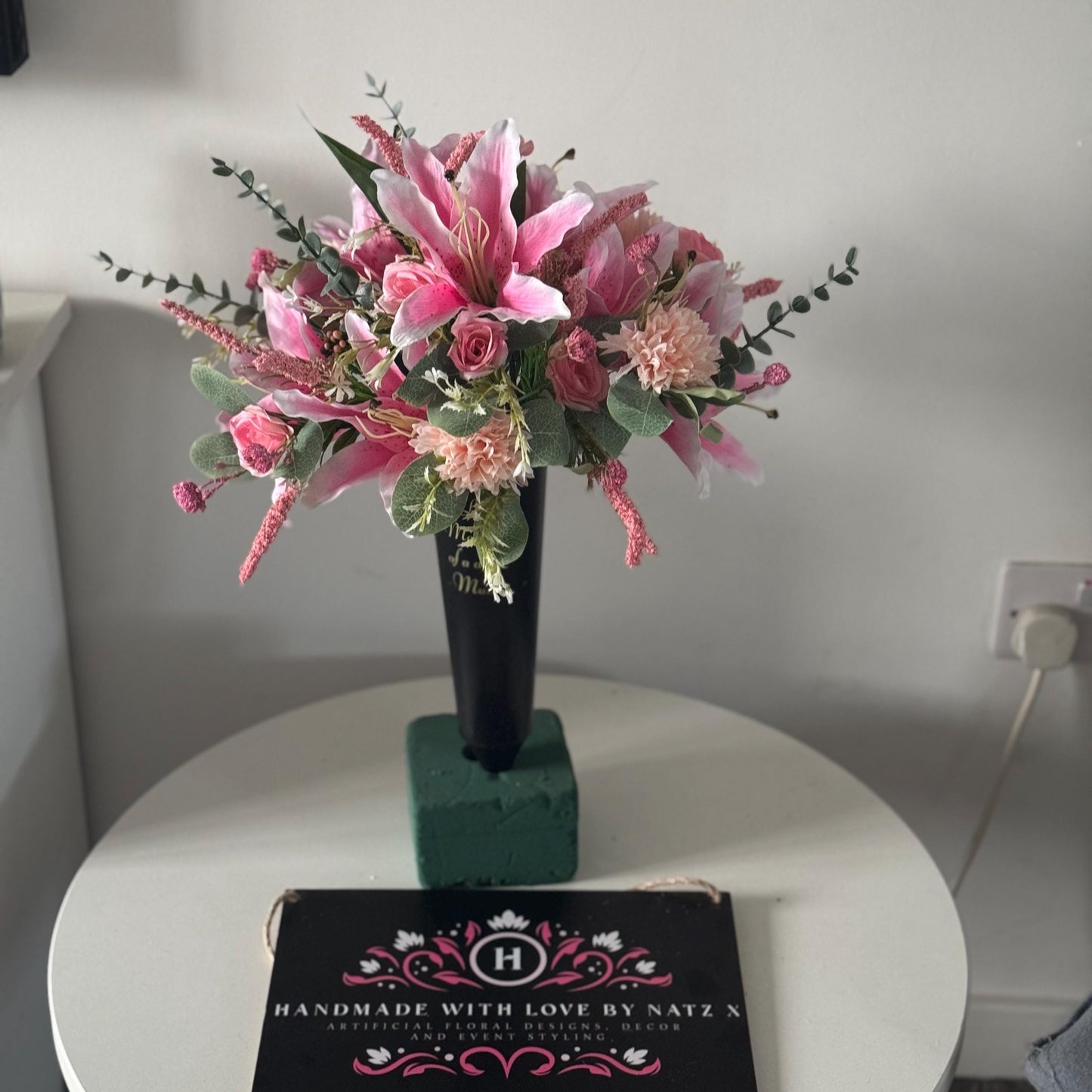 In Loving Memory Artificial Grave Spikes with pink Lillys. Ideal gift for a heavenly mothersday/ MUM/Nan/wife/gran and more